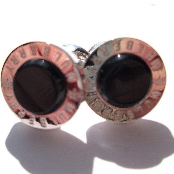 ✨Vintage MULBERRY Cuff Links Cufflinks Silver Black Designer Signed Round Circle - Picture 3 of 13